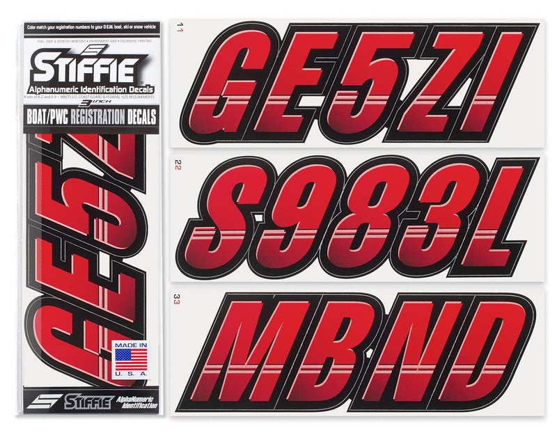 STIFFIE Techtron Red/Black 3" Boat & PWC Registration Decals â€¢ Numbers Letters Stickers - Image 1